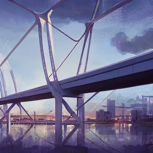 Image similar to futuristic provencher bridge in winnipeg manitoba, victor einrich, gregory crewdson, ian mcque, liam wong, john berkey, simon stalenhag,