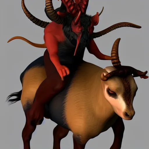 Prompt: the devil riding on the back of a goat 3D render.