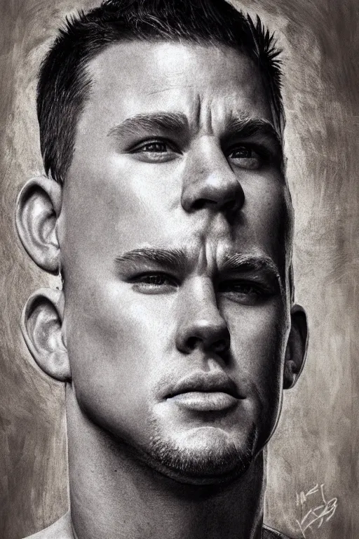 Prompt: channing tatum made out of a tater tot, oil on canvas, intricate, portrait, 8 k highly professionally detailed, hdr, cgsociety