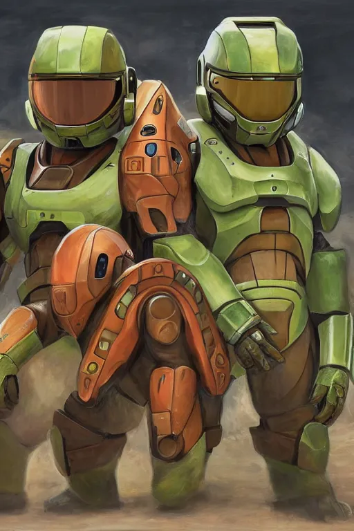 Image similar to dugtrio pokemon playing as master chief, oil on canvas, intricate, 8 k highly professionally detailed, hdr, cgsociety