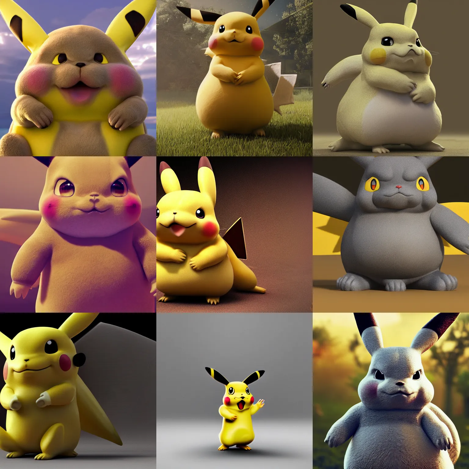 Prompt: Big Chungus Pikachu, photorealistic, octane render, HD, intricate details,