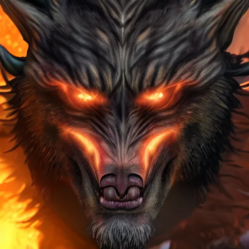 Prompt: a digital art close up portrait of werewolf demon from warhammer, scary werewolf character sheet, 4 k, ultra detail, volumetric lighting, unreal engine, octane render