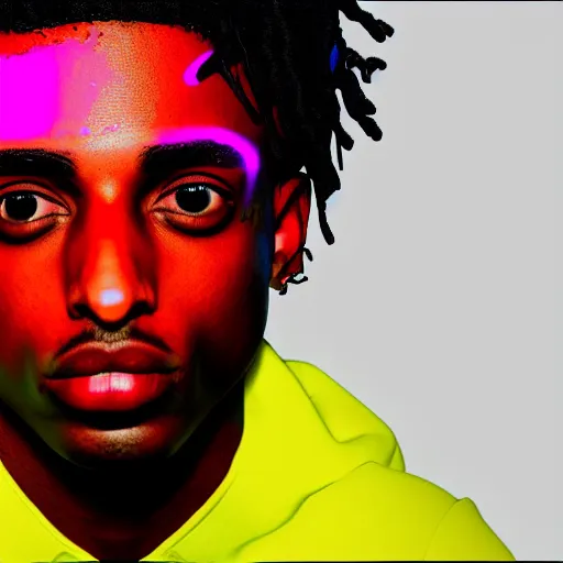 Prompt: playboi carti, photorealistic, detailed face, full body shot, 8 k hd, neon colors, over saturated colors,