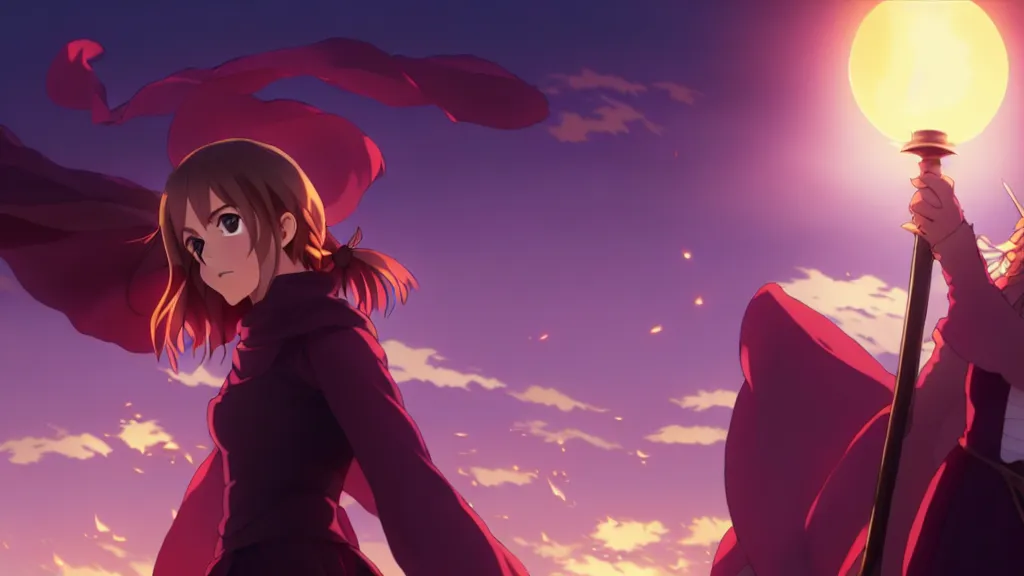 Image similar to emma watson in heavens feel movie, demon slayer, ufotable, kyoani, high quality, artstation, greg rutkowski, under street lamp, on a street at night, fate stay night, unlimited blade works, greg rutkowski, high resolution, dynamic pose, close up, street clothes, action, anime, high angle, sakuga