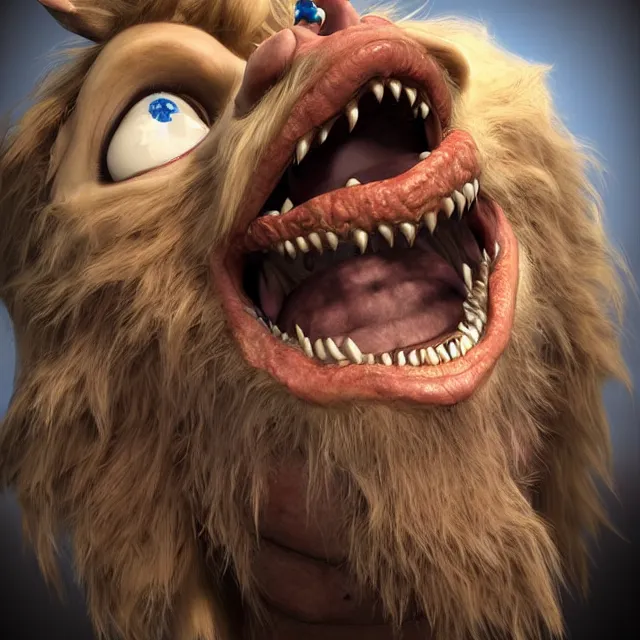 Prompt: perfectly centered portrait, laughning hairy monster, candid photography, by anne stokes, highly detailed, unreal engine 5