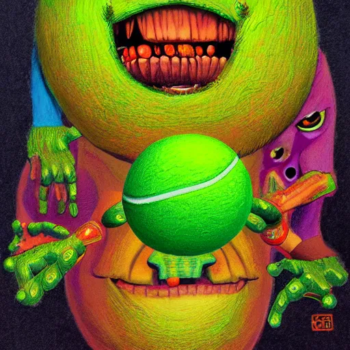 Image similar to a tennis ball monsters, colorful, digital art, fantasy, magic, chalk, trending on artstation, ultra detailed, professional illustration by basil gogos