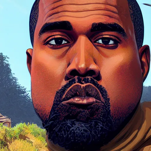 Image similar to highly detailed portrait, kanye west, in gta v, stephen bliss, unreal engine, fantasy art by greg rutkowski, loish, rhads, ferdinand knab, makoto shinkai and lois van baarle, ilya kuvshinov, rossdraws, tom bagshaw, global illumination, radiant light, detailed and intricate environment