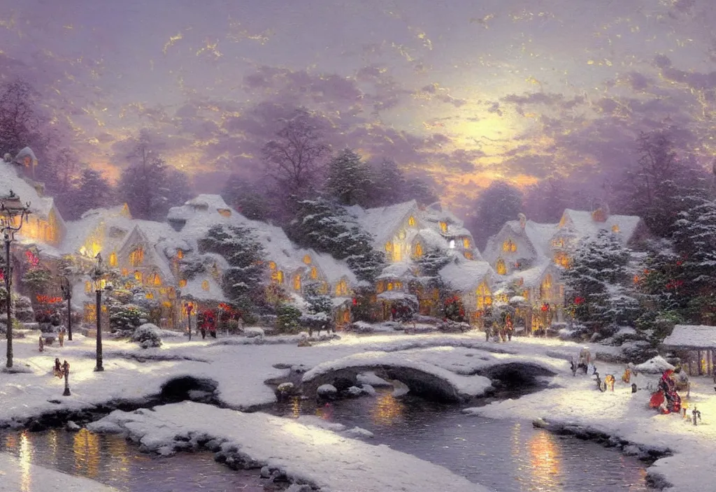 Prompt: winter park, thomas kinkade