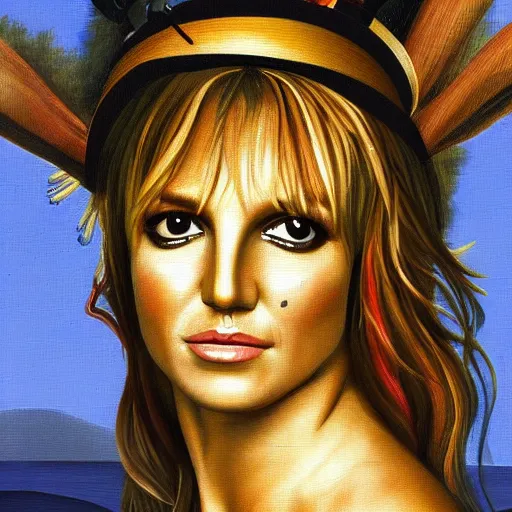 Image similar to A portrait of britney spears in the style of hieronymous bosch, surreal oil painting, high quality version 4k