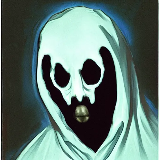 Prompt: baroque style painting of Ghostface from the movie “Scream”