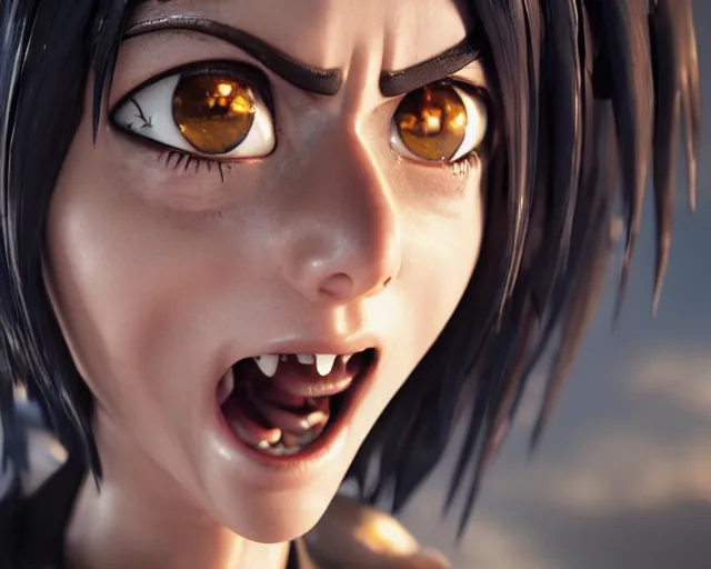 Prompt: battle angel alita, mouth open, 3 5 mm, photorealistic, lifelike, octane engine, cinematic lighting, high detail, high resolution