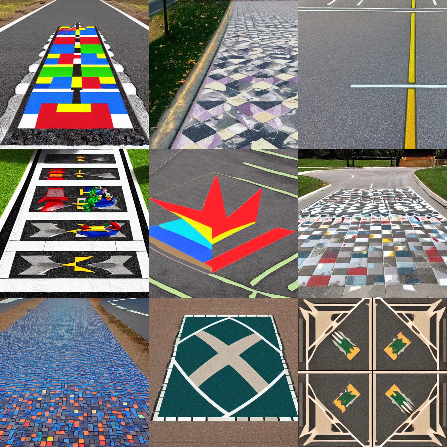 Prompt: gratitude tesselated pavement highway mario kart level