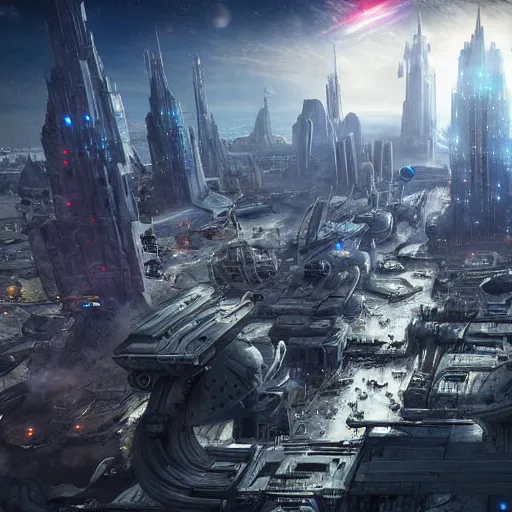 Image similar to photorealistic photograph of Galactic City on Coruscant from Star Wars, hyper detailed, detailed, photorealistic, realism, award-winning, photograph, 8k