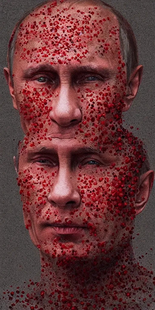 Image similar to portrait of vladimir putin's face made up of bloodworms, james gurney, greg rutkowski, photorealistic, hyperdetailed