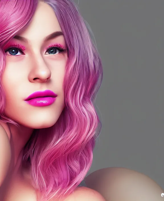 Image similar to ultra realistic portrait of a hot woman, colorful hair, pink lips, gorgeous smile, stunning, hottest, 8K resolution, 3D, Octan render,