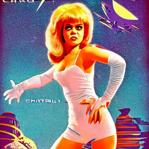 Image similar to charmin'chatty, barbarella cover, scifi pop art, 7 0's, cartoony, 4 k