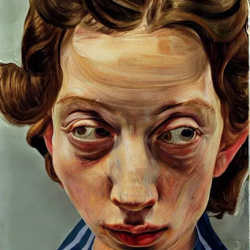 Image similar to high quality high detail painting by lucian freud, hd, angry girl looking back