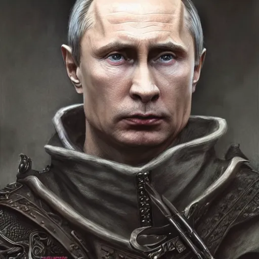 Image similar to vladimir putin, gothmog lieutenant of morgul, macabre by donato giancola and greg rutkowski and wayne barlow and zdzisław beksinski, realistic face, digital art