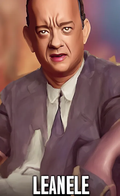 Image similar to Tom Hanks as a character in the game League of Legends, with a background based on the game League of Legends, detailed face, old 3d graphics