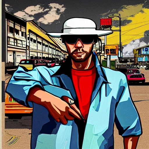 Prompt: gta san andreas illustration style of jamiroquai