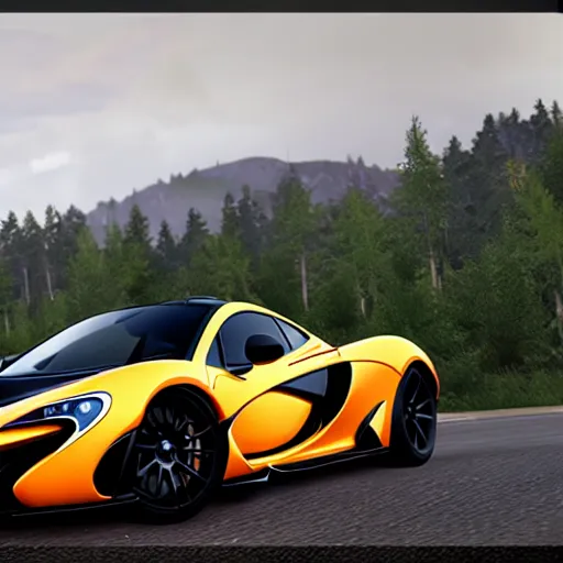 Prompt: a Forza horizon screenshot of a McLaren p1