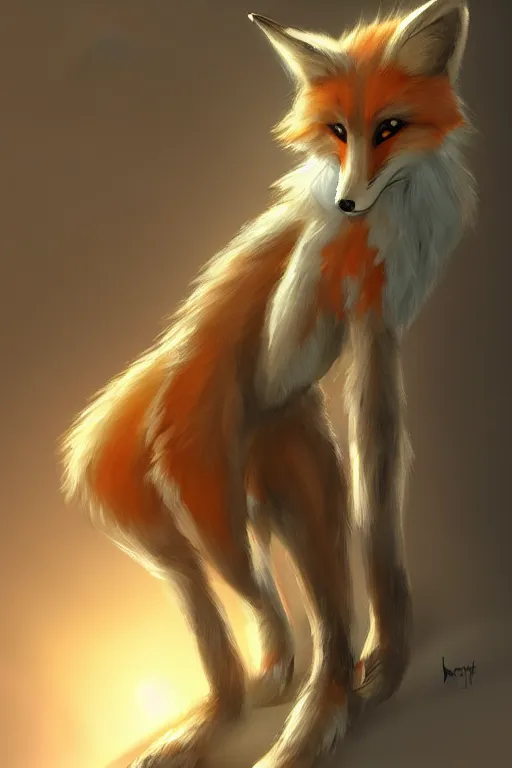 Image similar to an anthropomorphic modern fox with a fluffy tail, backlighting, trending on artstation, digital art, furry art, trending on furaffinity, fantasy art, by kawacy