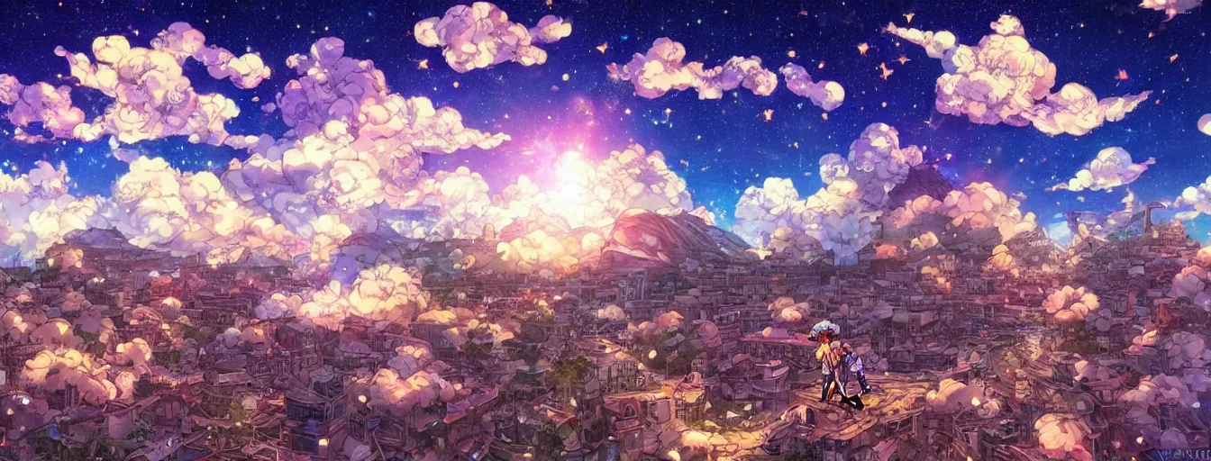 Image similar to a beautiful sky full of meteors midday. hyperrealistic anime background illustration by kim jung gi, colorful, extremely detailed intricate linework, smooth, super sharp focus, bright colors, high contrast, matte, octopath traveler, unreal engine 5 highly rendered, global illumination, radiant light