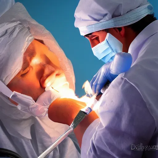 Prompt: doctor bunsen burner performing rhinoplasty surgery on adrian brody, digital art, high quality, high resolution