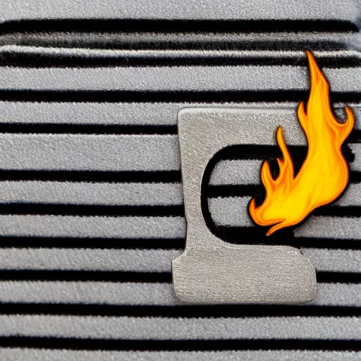 Prompt: a diamond enamel pin depicting a retro minimalistic clean fire flames warning label, smooth curves