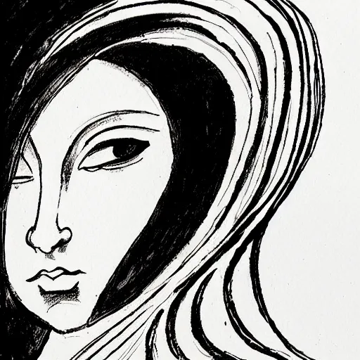 Image similar to an ink drawing of da vinci style white tragedy mask, opera mask, ilya kuvshinov, black and white