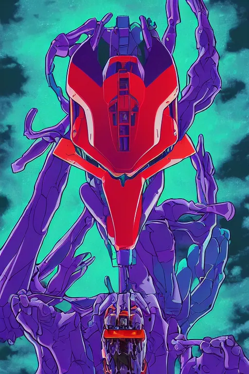 Image similar to a close - up of a evangelion, drawn by robbie trevino and dan mumford, poster, digital art, comic art, concept art