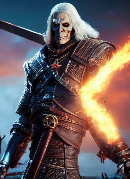 Image similar to movie still of skeletor as letho in the witcher 2, gameplay, 8 k, hd