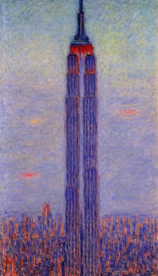 Prompt: Empire State Building, illustrated by Claude Monet, very detailed