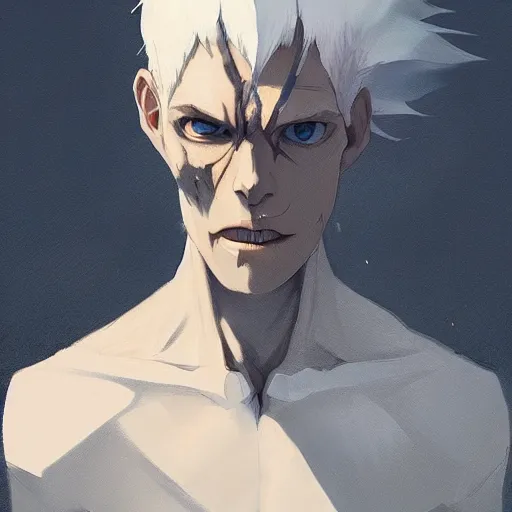 Image similar to boy with white hair holding skull, by makoto shinkai, greg rutkowski, artstation, high detailed, cgsociety,