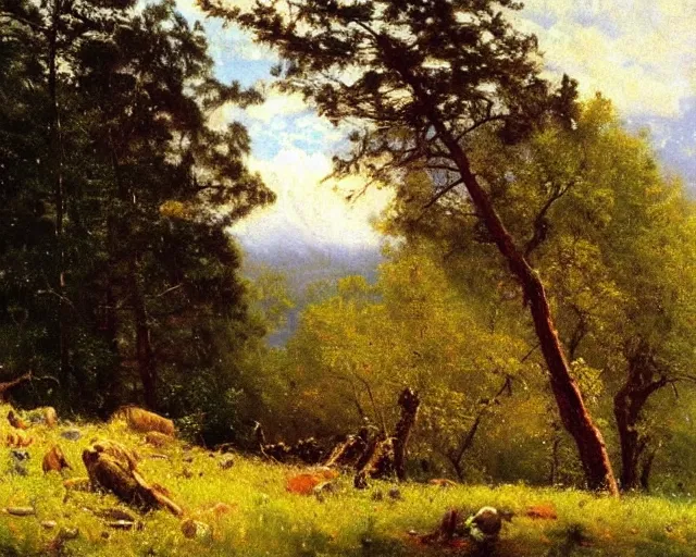 Prompt: painting by albert bierstadt and viktor vasnetsov