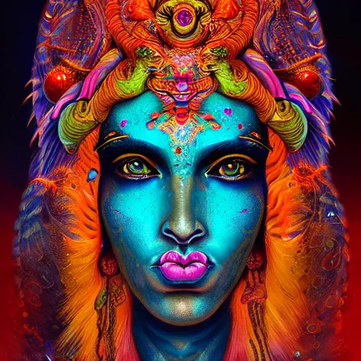Prompt: An extremely psychedelic portrait of Shiva, surreal, LSD, face, detailed, intricate, elegant, lithe, highly detailed, digital painting, artstation, concept art, smooth, sharp focus, illustration