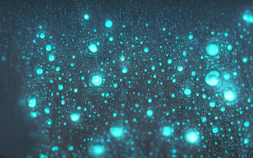 Image similar to a high depth awesome macro photography of of water drops reflecting alien fungus, bioluminescent , hyper detailed, ,warm volumetric lights , closeup Matte ,made by Gerald Brom and Mike Winkelmann,Canon MP-E 65mm f/2.8 1-5 trending on art station