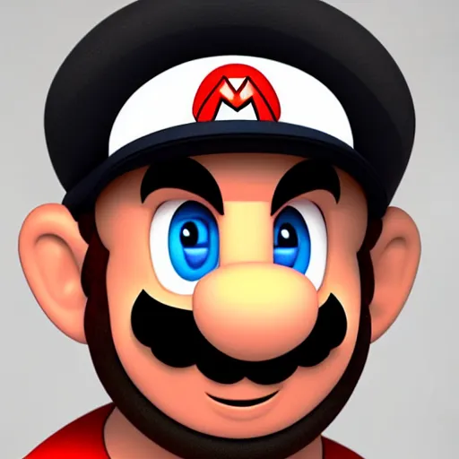 Prompt: realistic portrait of super mario, 1 0 0 mm, studio lighting