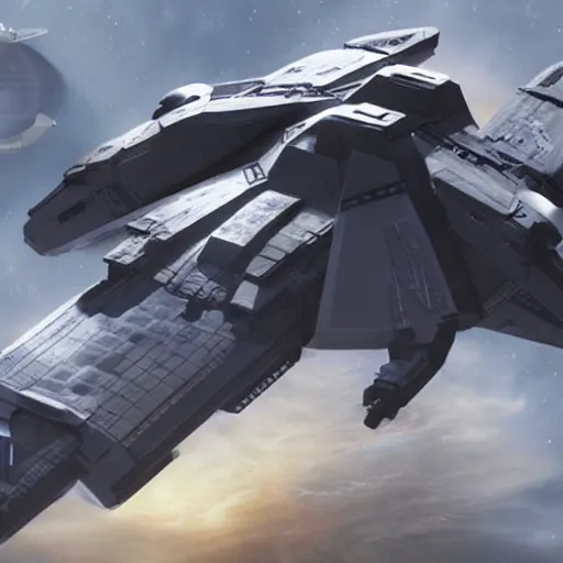Image similar to photo, futuristic starship, the expanse, military, highly detailed