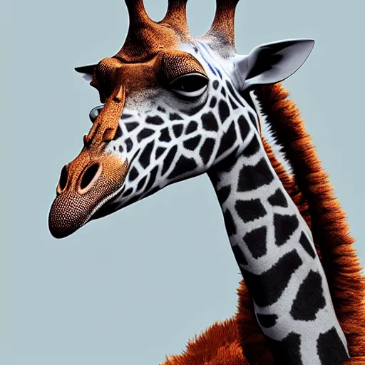 Image similar to A anthropomorphic Giraffe Man, hyperdetailed, artstation, cgsociety, 8k