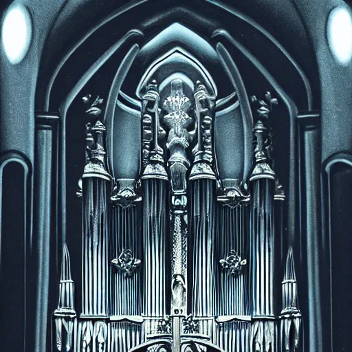 Image similar to pipe organ opera album cover, style of john harris, david hardy, michael okuda, vincent di fate, rongier, dramatic lighting, detailed, gothic, ornate, symmetrical, kafka, dark pastel colors