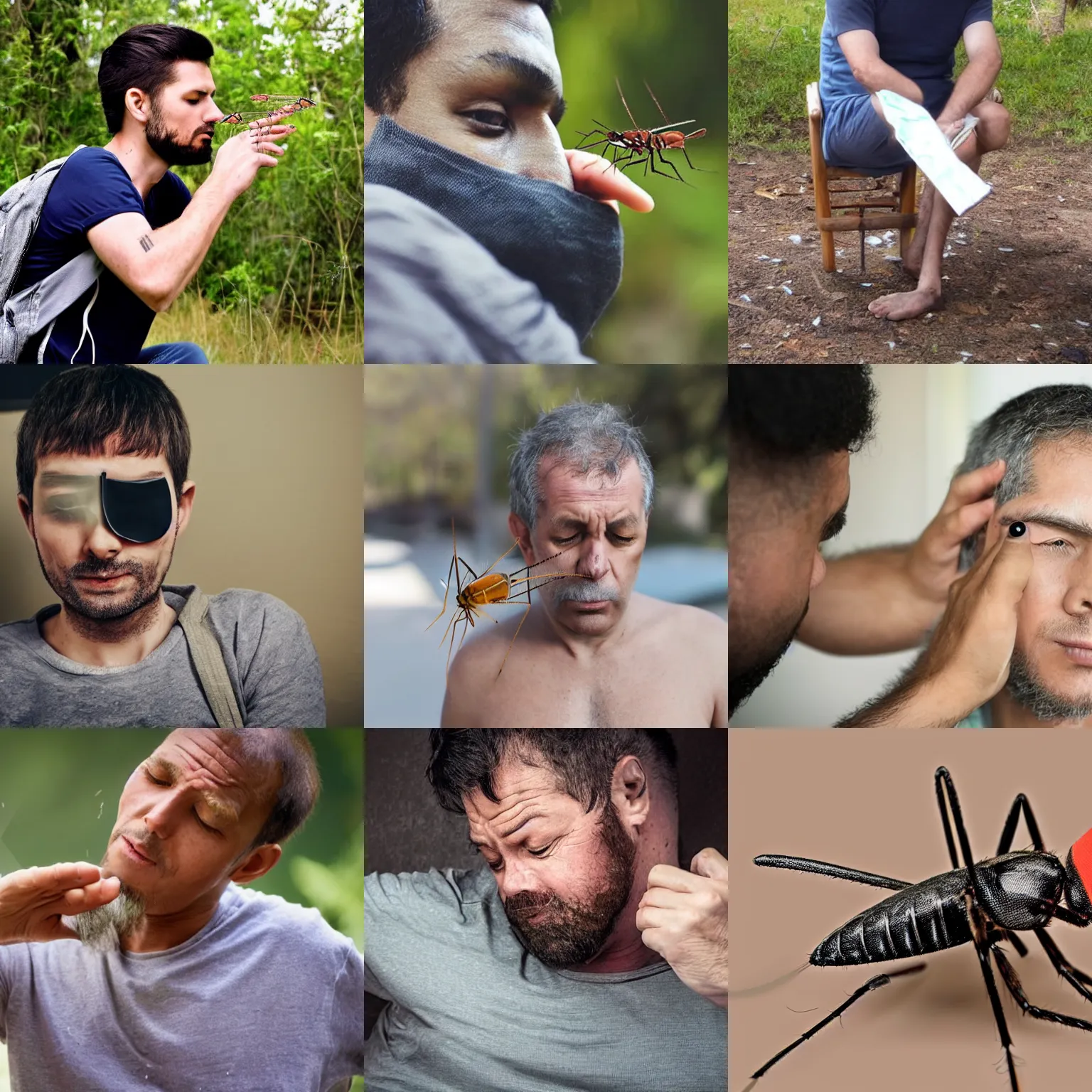 Prompt: A man is turning slowly into a mosquito