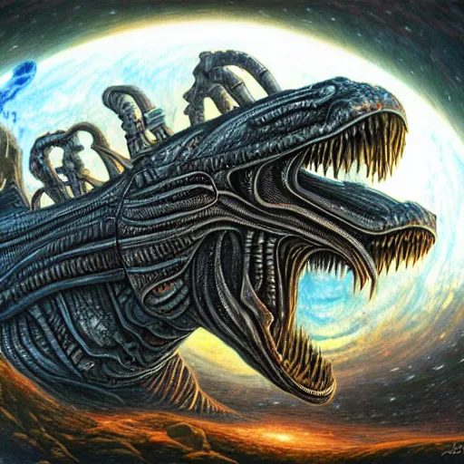 Image similar to alien space dragon by dan seagrave art