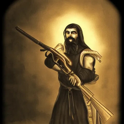 Image similar to diogen of synope holding a shotgun