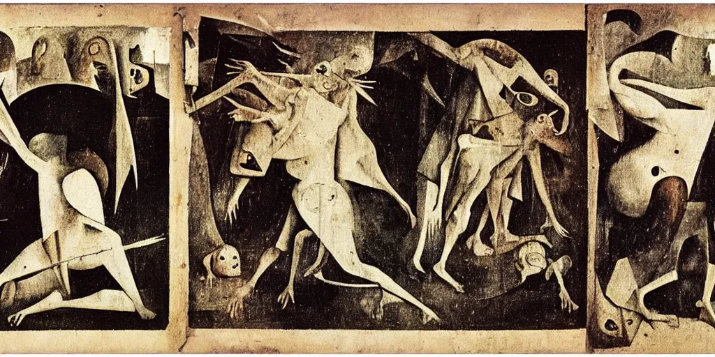 Prompt: An instax film still of Guernica by Hieronymus Bosch, by Salvador Dali, by Michaelangelo