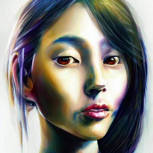Image similar to a beatiful painting of portrait, Irobot, cyberpunk, by Mizuri AU, trending on artststion