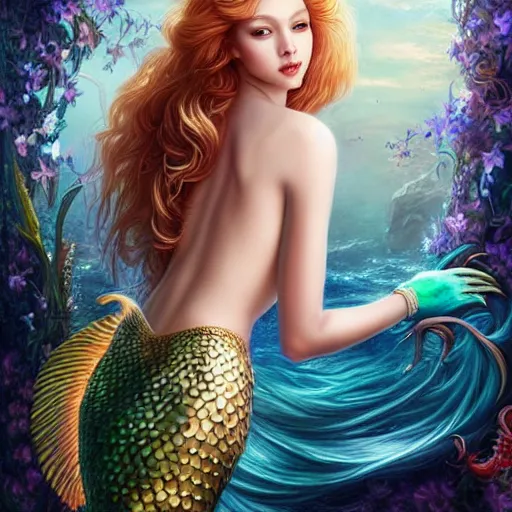 Image similar to a masterpiece ultrarealistic ultradetailed portrait of beautiful magic mermaid siren dragon lady baroque renaissance. medium shot, intricate, elegant, by stanley artgerm lau, wlop, rossdraws, andrei riabovitchev. flower background my james jeand.