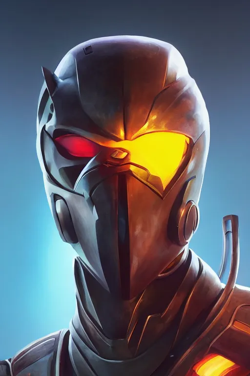 Image similar to epic mask helmet robot ninja portrait stylized as fornite style game design fanart by concept artist gervasio canda, behance hd by jesper ejsing, by rhads, makoto shinkai and lois van baarle, ilya kuvshinov, rossdraws global illumination radiating a glowing aura global illumination ray tracing hdr render in unreal engine 5