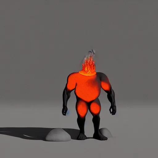 Prompt: a large, muscular, standing, humanoid, lava rock, magma, fire golem creature, burning eyes, exaggerated perspective, unreal engine, 3 5 mm pointing up