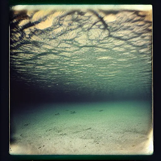 Image similar to jerma 9 8 5, dark, murky water, underwater, old polaroid, expired film,